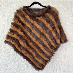 Knoles & Carter Genuine Fur Poncho Scarf Triangle Shawl Brown Tan Vintage OS